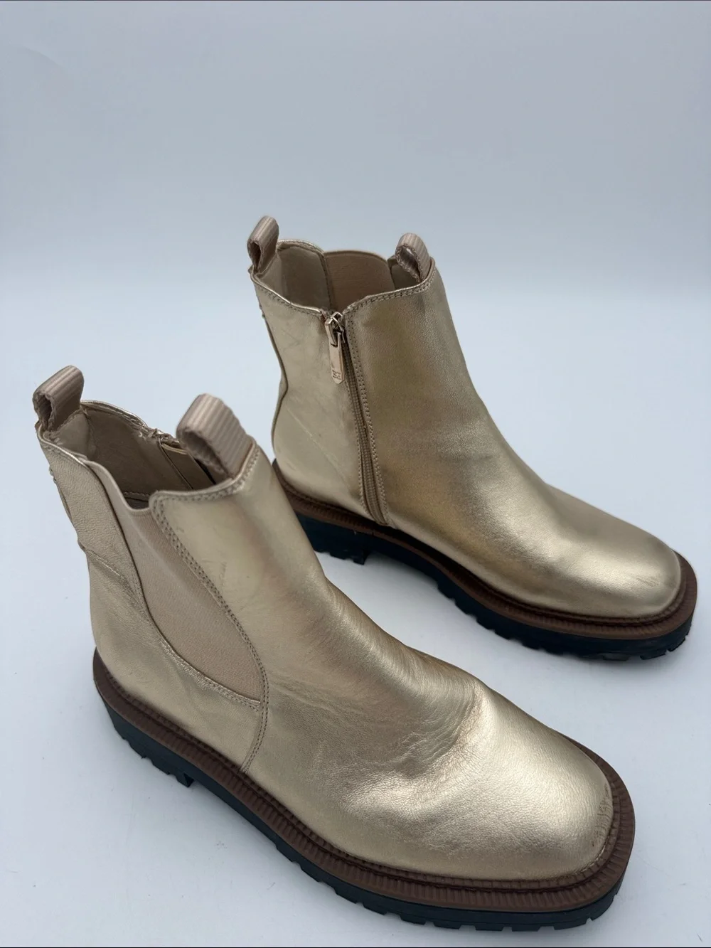 Sam Edelman Metallic Gold Chelsea Booties kid 4 Side Zip casual party Y2K  event